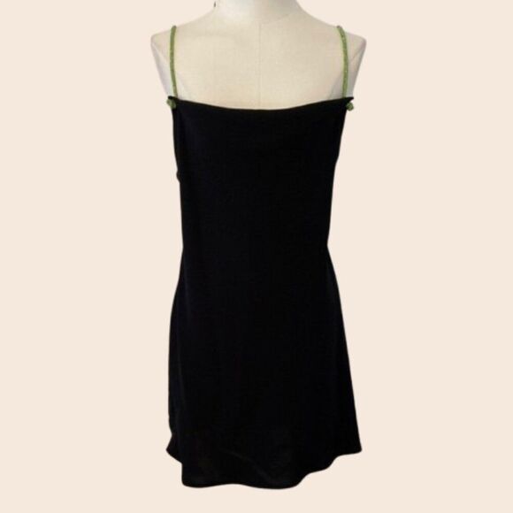 Zara Black Mini Dress w/ Green Jeweled Straps Size Small - Picture 1 of 13
